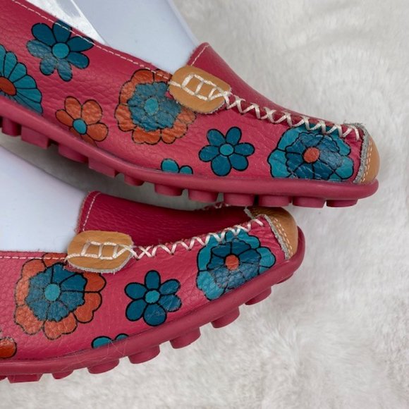 Women's Leather Loafers Bright Color‎ Casual Flower Printed Slip On Flats, EU 40 - Picture 6 of 12